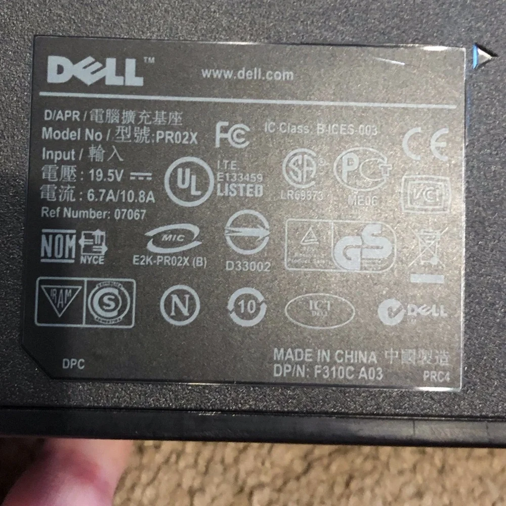 Dell E-Port Replicator PR02X Docking Station/Port Replicator w/PA-4E 130W AC